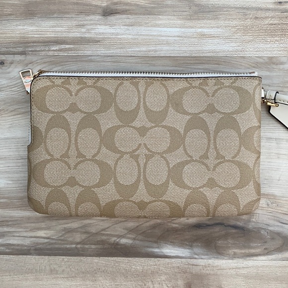 ❤️ Coach Khaki Ivory Logo Double Zip Wallet with Wrist Strap NWT - Picture 7 of 12